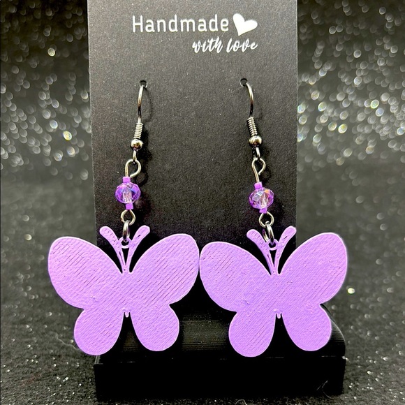 Handmade Purple Butterfly Earrings - Picture 1 of 6